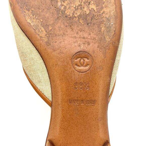 Vintage Chanel Four Leaf Clover Bow Canvas and Leather Slip On Mules Flats 38.5 - Picture 7 of 8